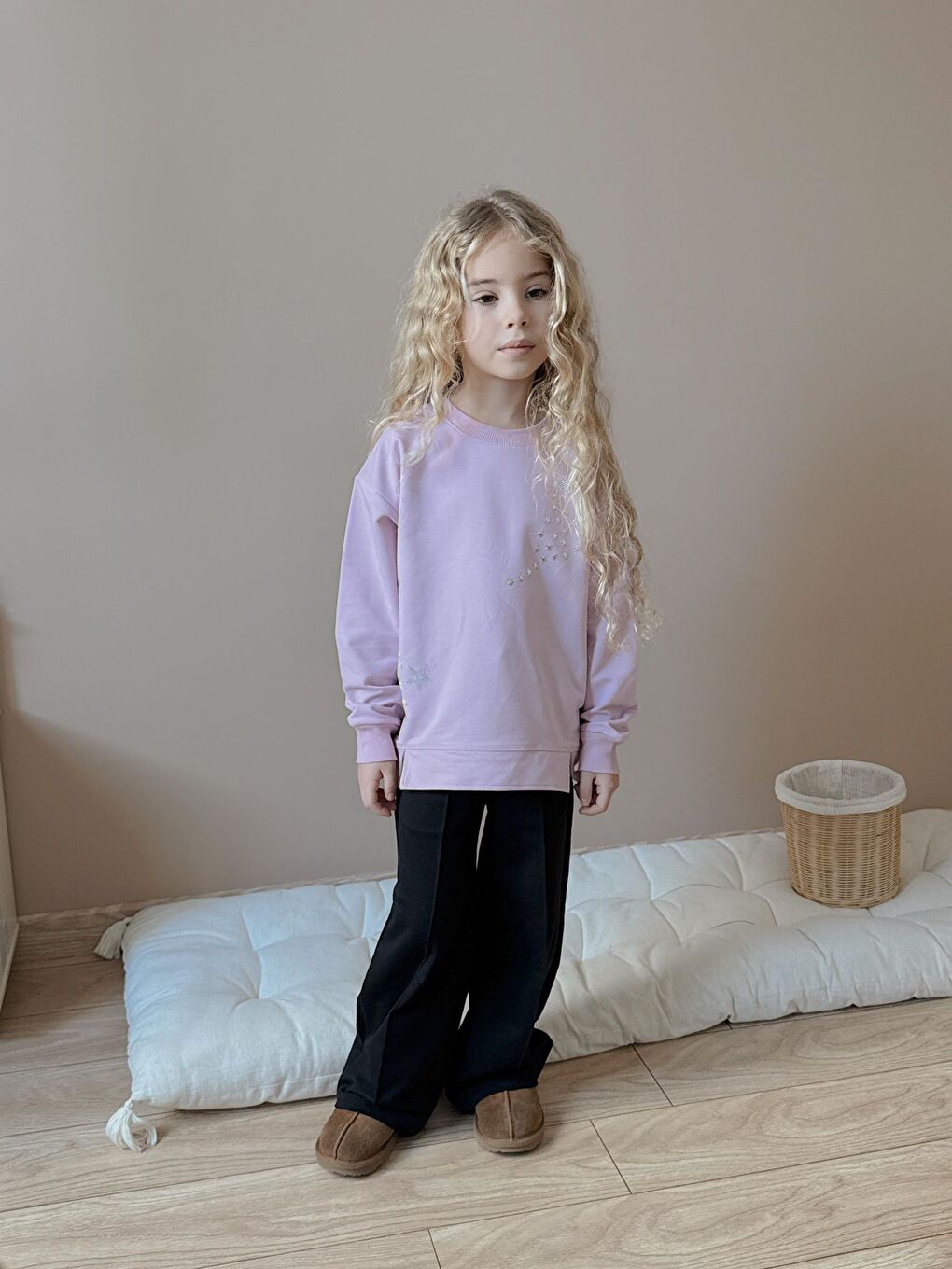 Pembe Kız Çocuk Yıldız Taş Baskılı Beyaz Eşofman Takımı-3