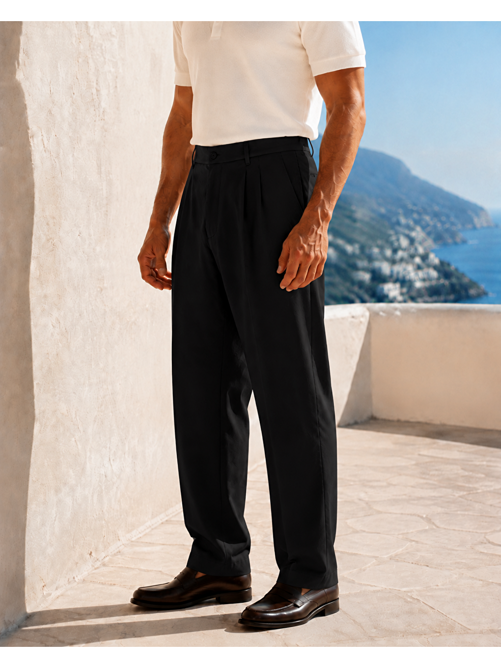Erkek Baggy Fit Pileli Kumaş Pantolon Siyah 0172dngr-2