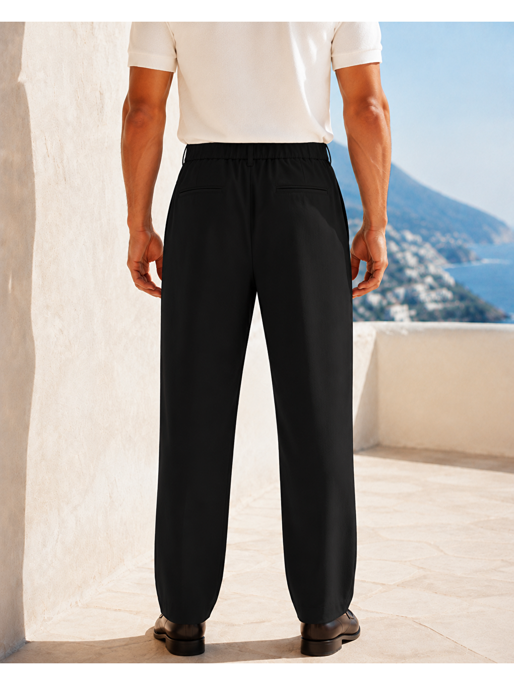 Erkek Baggy Fit Pileli Kumaş Pantolon Siyah 0172dngr-3
