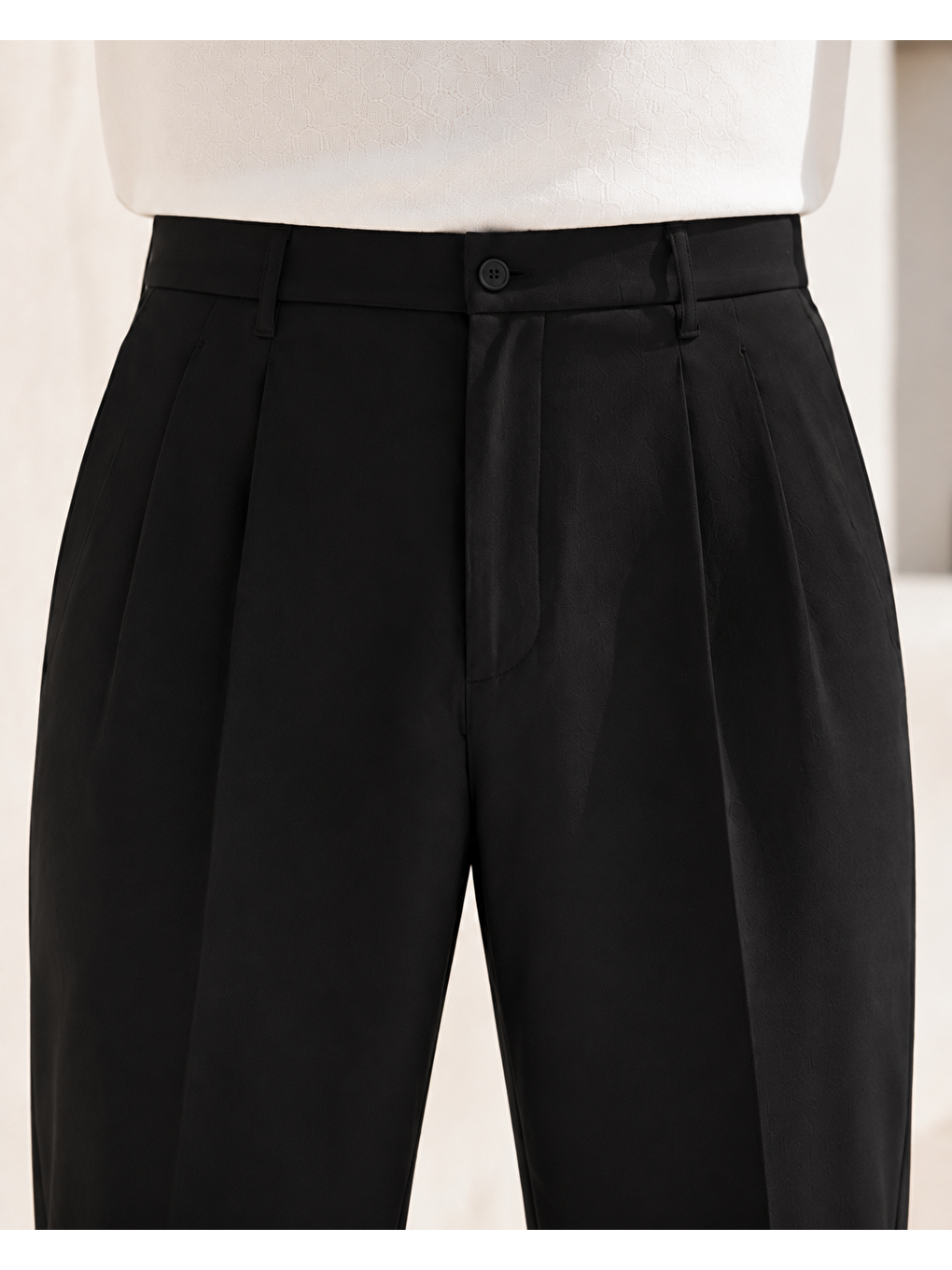 Erkek Baggy Fit Pileli Kumaş Pantolon Siyah 0172dngr-4