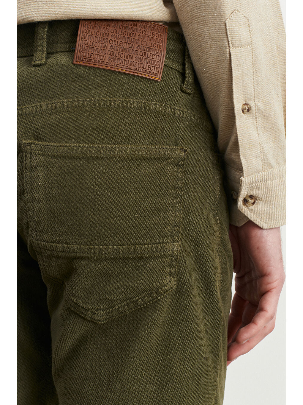 Erkek Haki Slim Fit Dar Kesim Esnek Kadife Pantolon-5