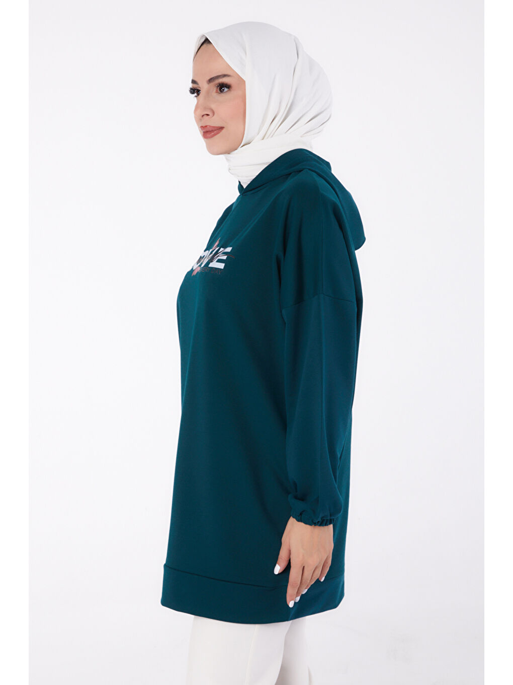 Yeşil Baskılı Sweatshirt Zümrüt - 13330-2
