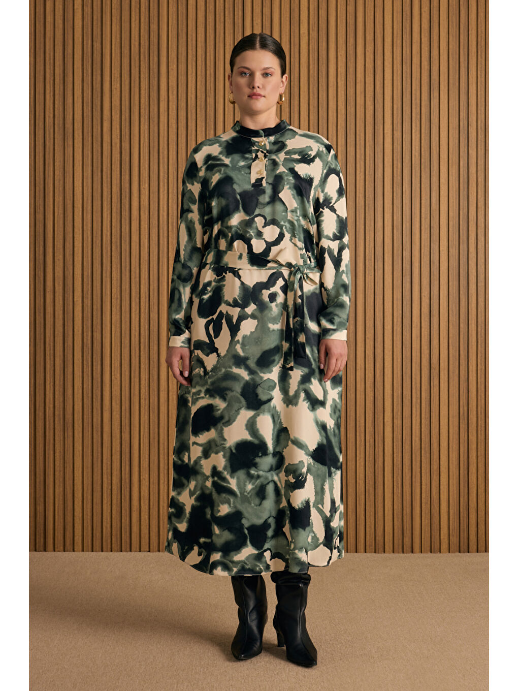 Yeşil Desenli Elbise-1