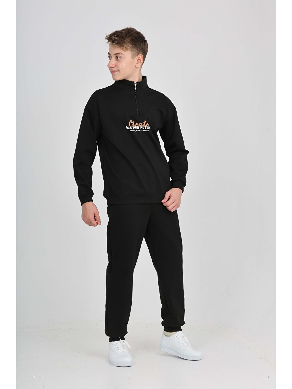 Siyah Erkek Çocuk Create Baskılı Eşofman Takım-1