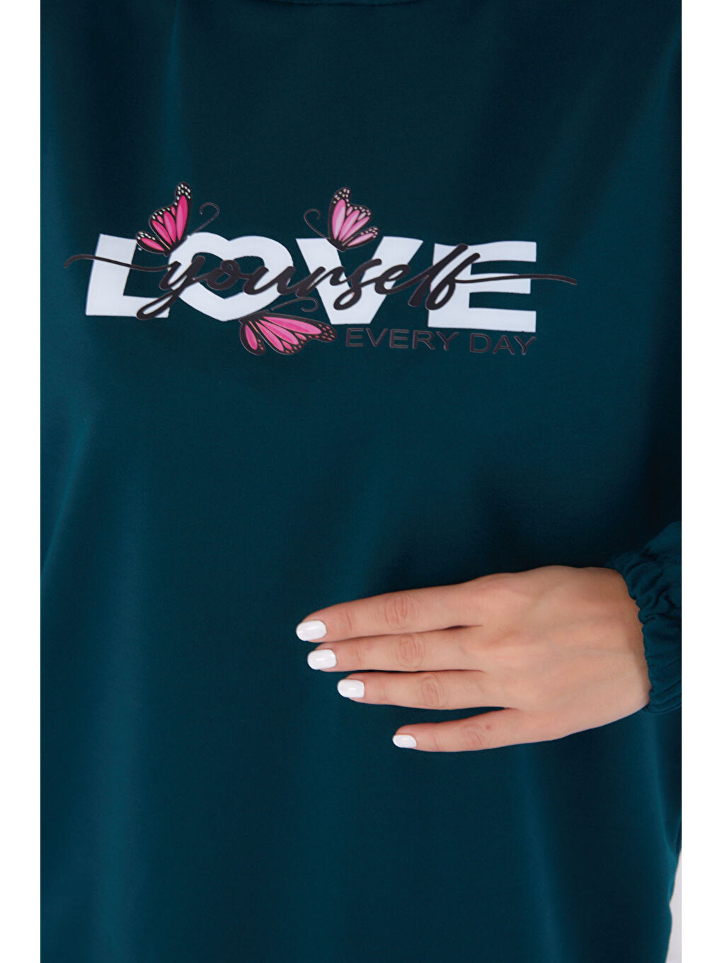 Yeşil Baskılı Sweatshirt Zümrüt - 13330-4