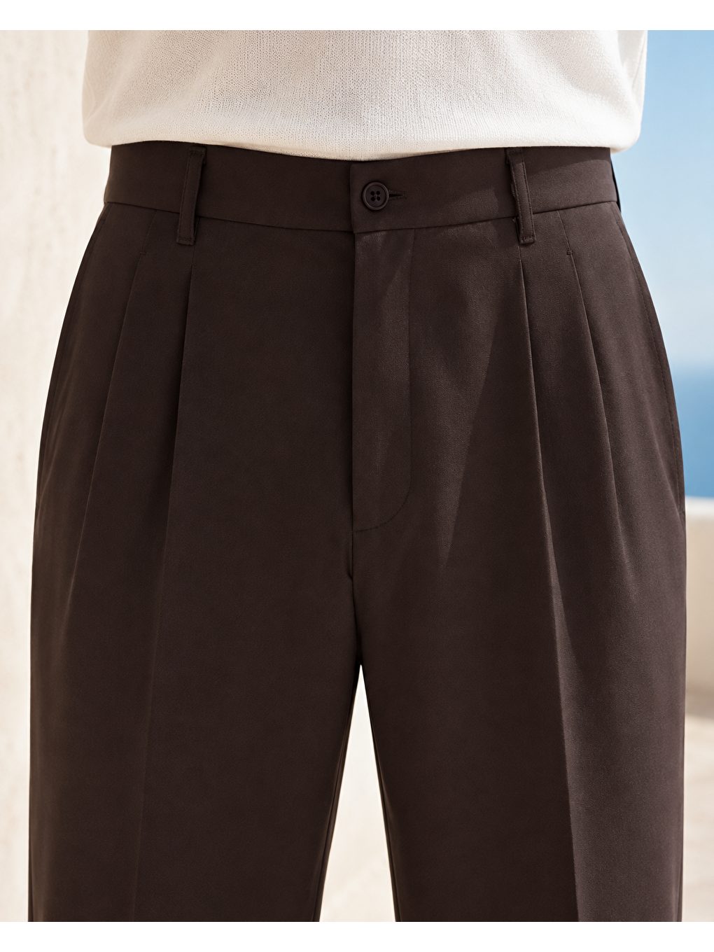Erkek Baggy Fit Pileli Kumaş Pantolon Kahverengi 0172dngr-4