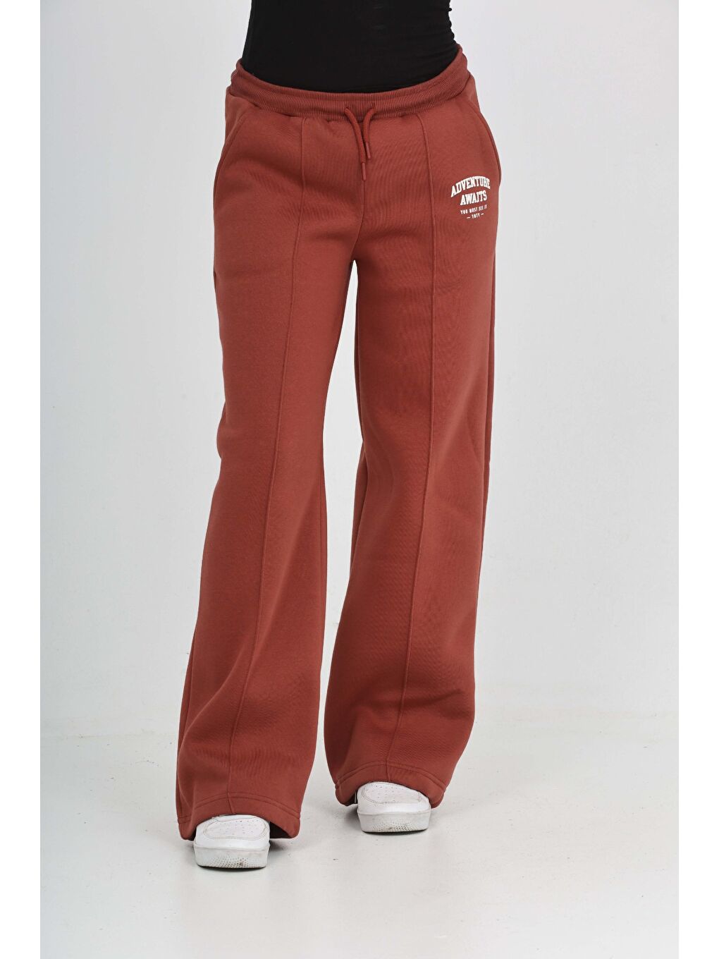 Kahverengi Kız Çocuk Bol Paça Baskılı Eşofman Alt-3