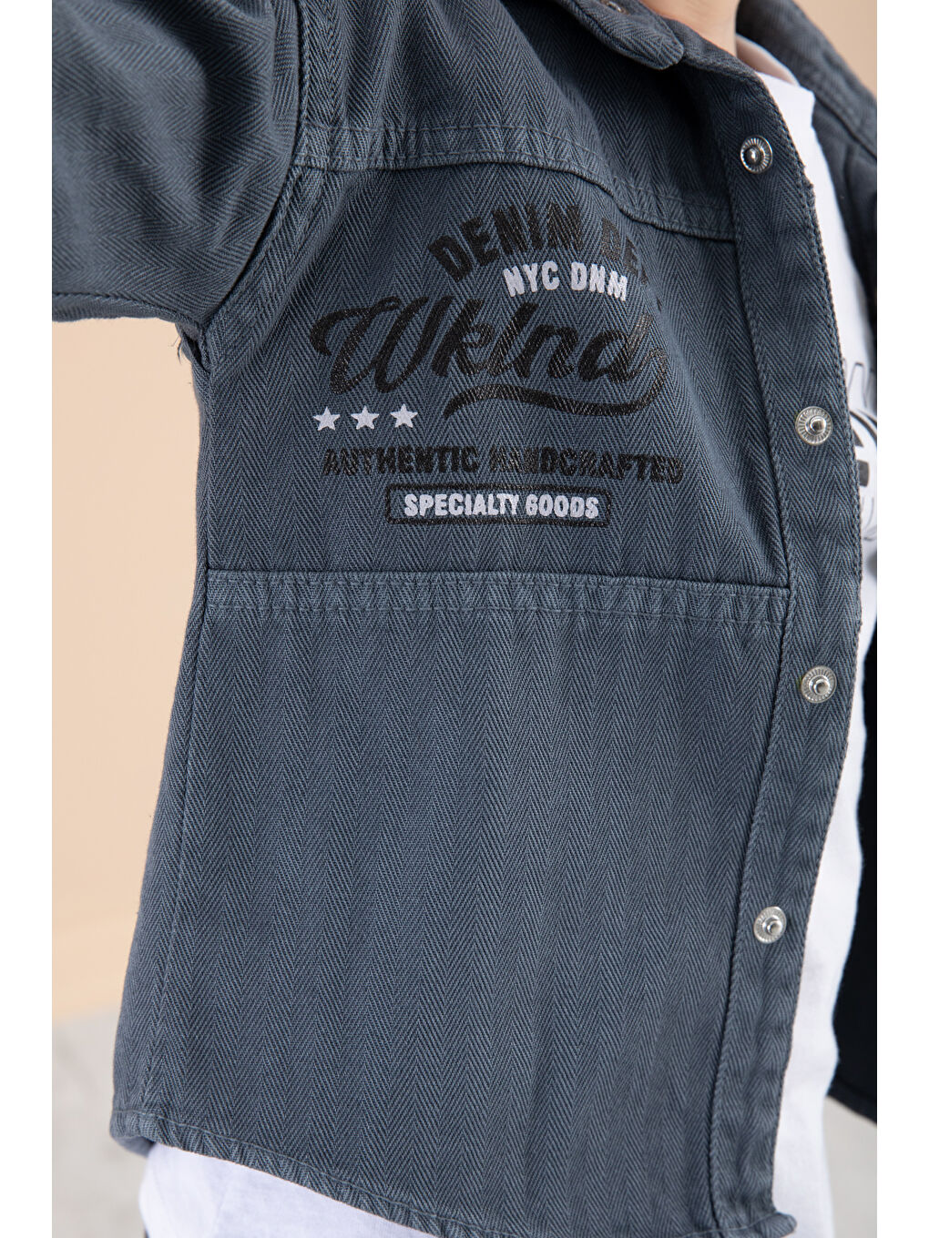 Erkek Çocuk İndigo Fermuar Cepli Yazı Baskılı Tişörtlü Ceket 20089-2