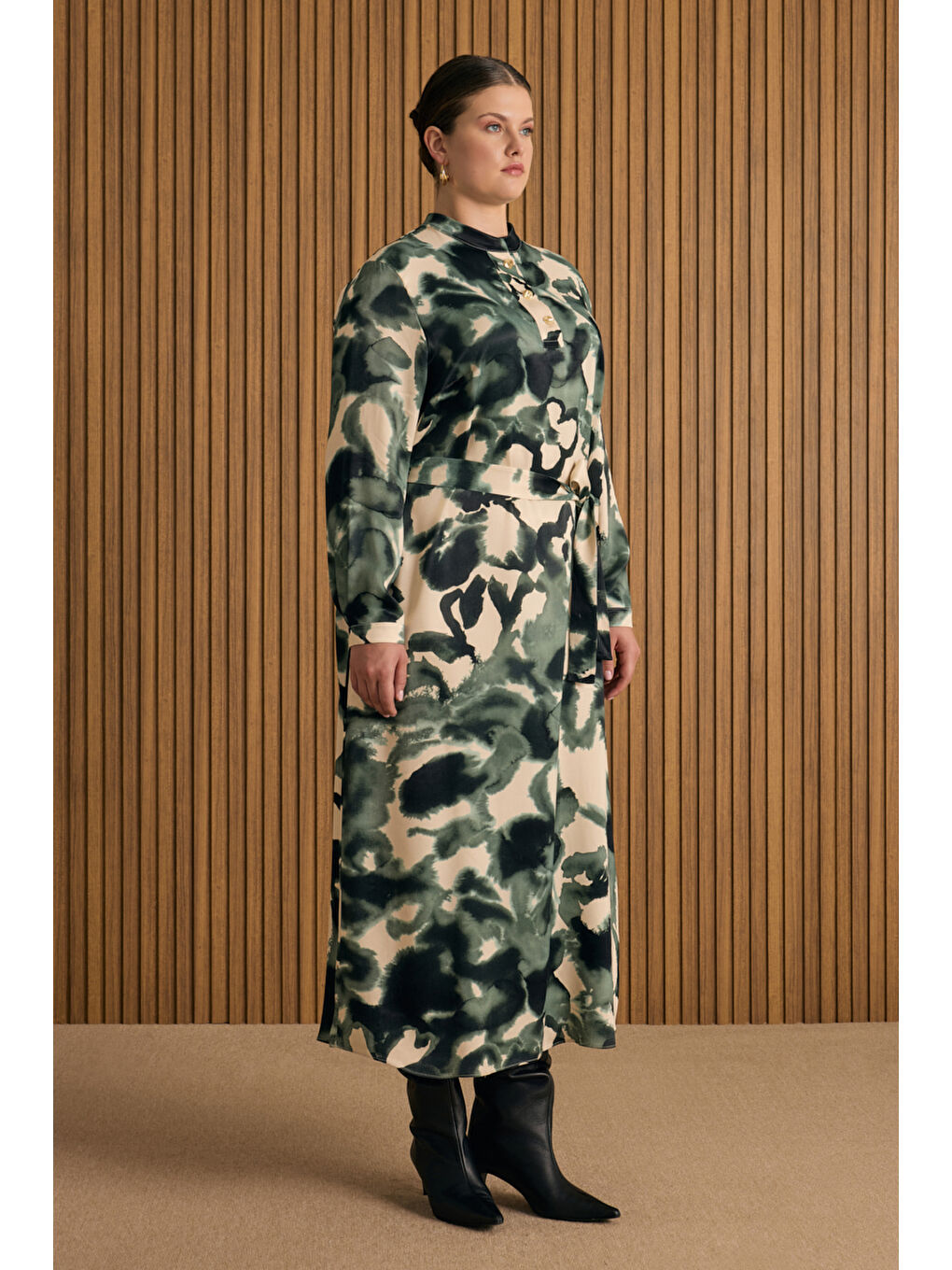 Yeşil Desenli Elbise-3