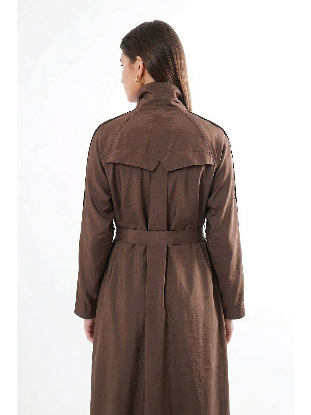 Kolu Çıtçıt Detay Önden Fermuarlı Safari Kap Ceket 820 Kahverengi-3