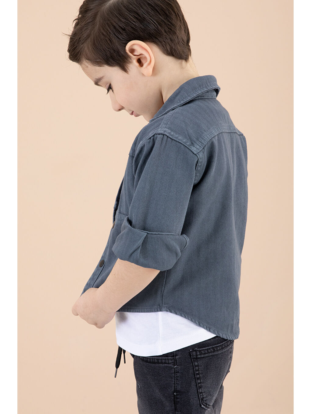 Erkek Çocuk İndigo Fermuar Cepli Yazı Baskılı Tişörtlü Ceket 20089-4