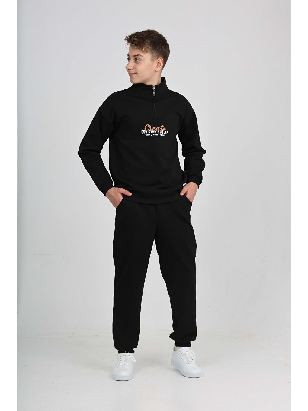 Siyah Erkek Çocuk Create Baskılı Eşofman Takım-5