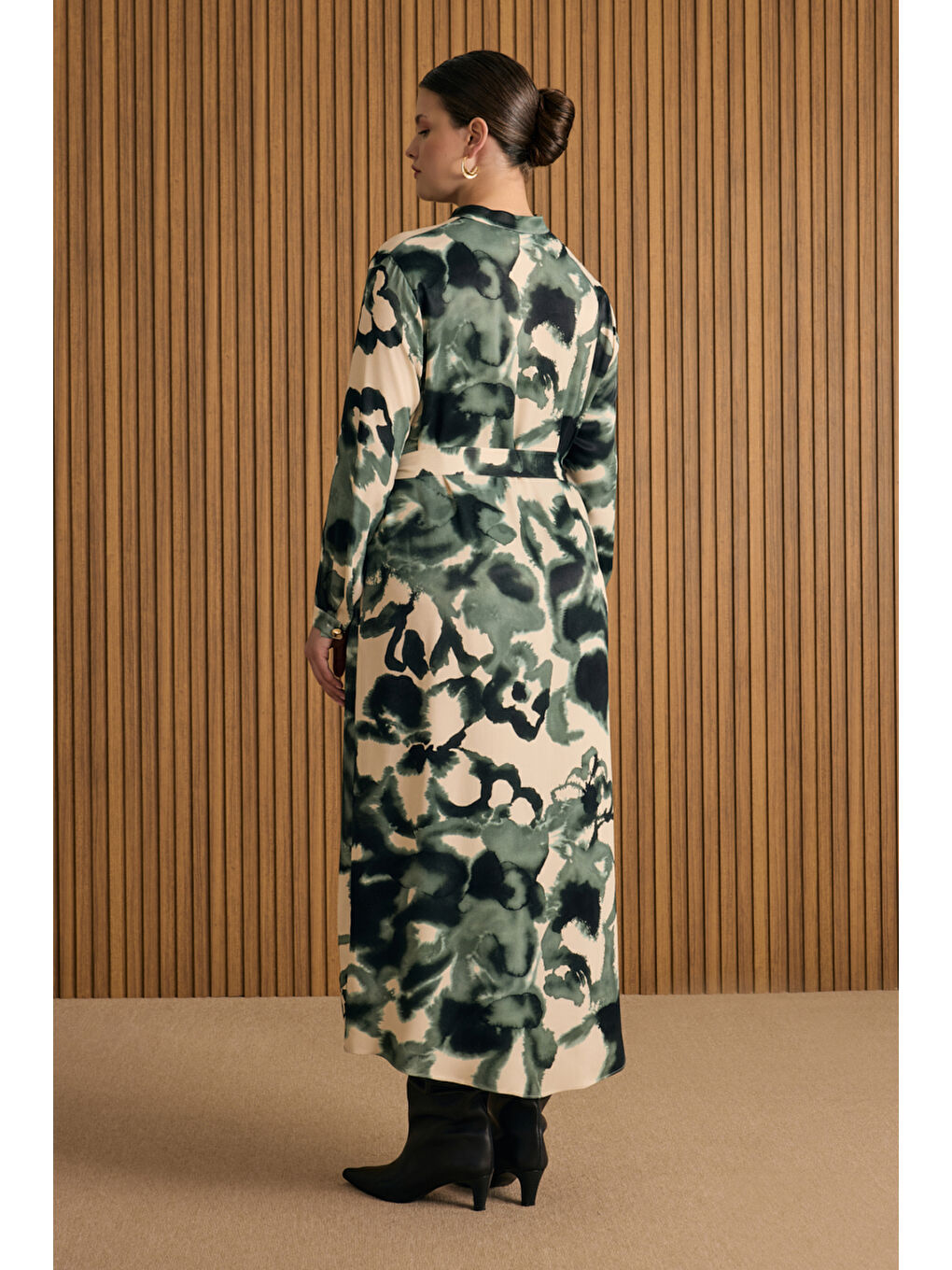 Yeşil Desenli Elbise-5