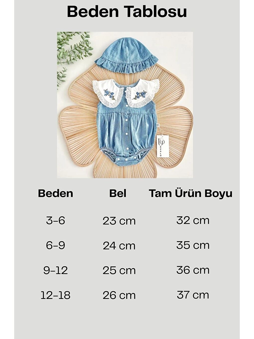 Beyaz Nakışlı Bebe Yaka Jean Bebek Tulumu Ve Şapka Takımı-2