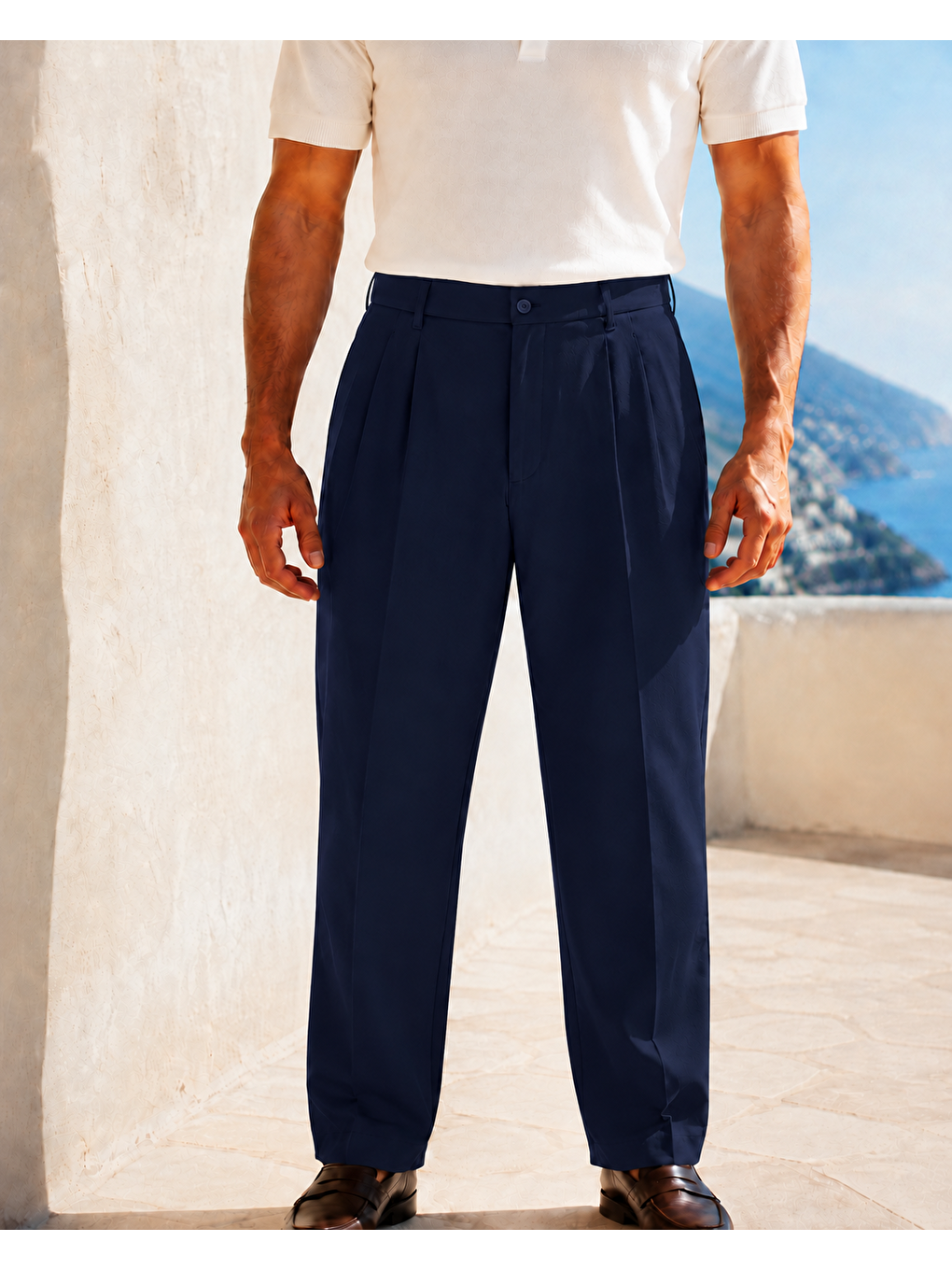 Erkek Baggy Fit Pileli Kumaş Pantolon Lacivert 0172dngr