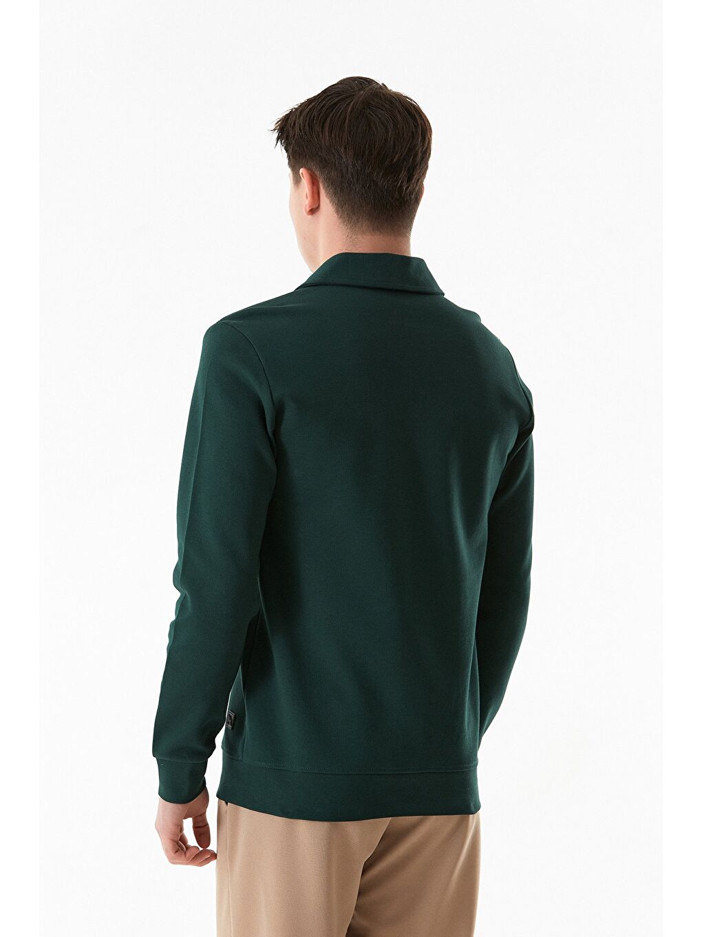 Yeşil Basic Gömlek Yaka Sweatshirt-2