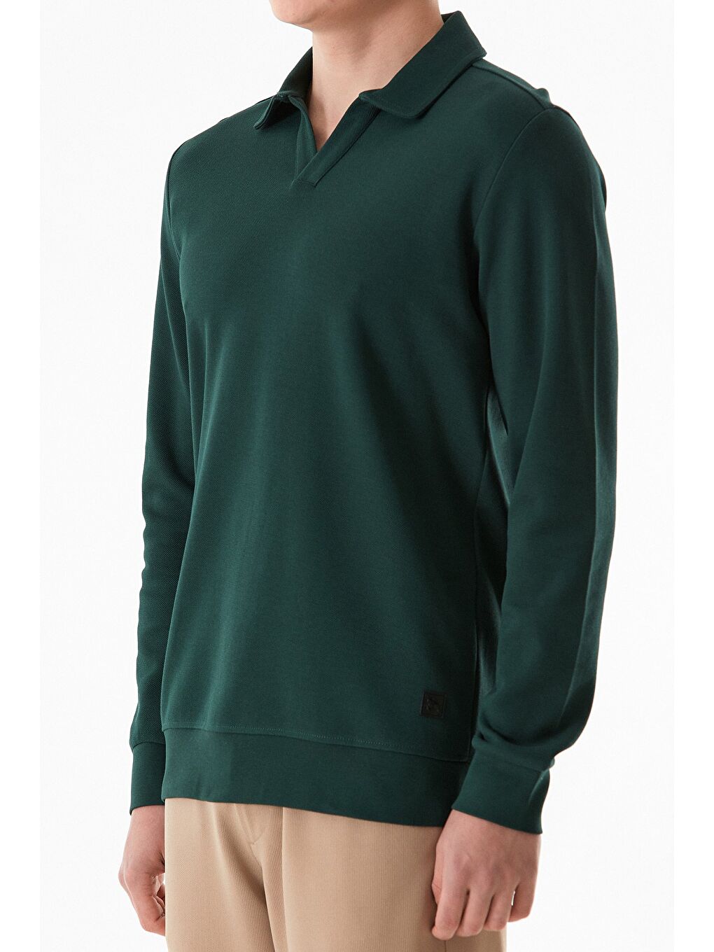 Yeşil Basic Gömlek Yaka Sweatshirt-4