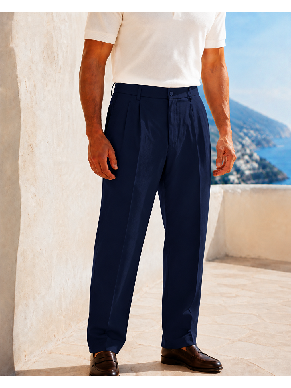 Erkek Baggy Fit Pileli Kumaş Pantolon Lacivert 0172dngr-2