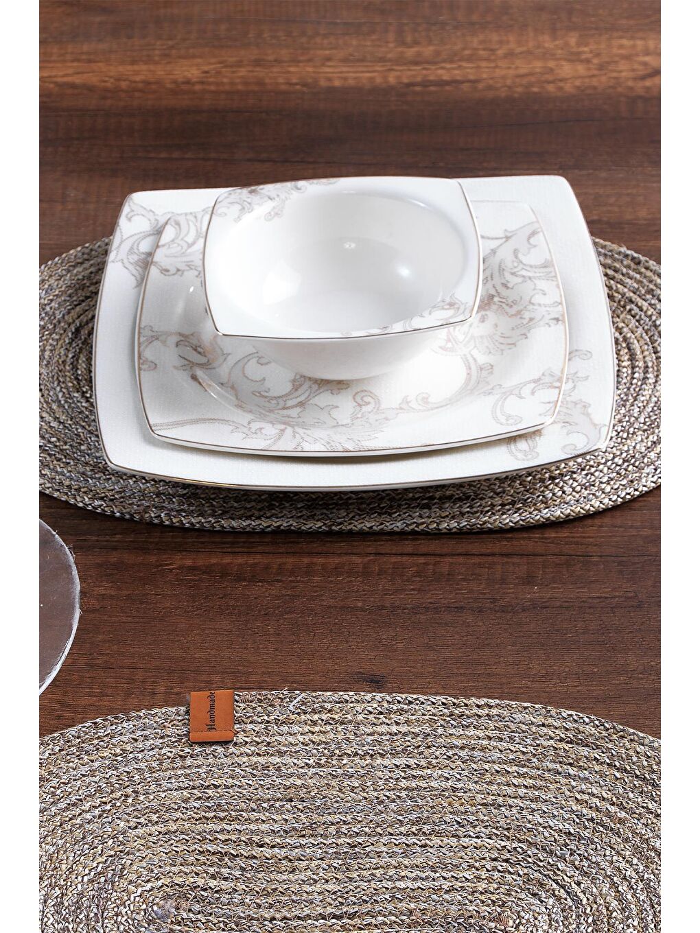 Maison Art Bej 2 Adet Oval Supla | Amerikan Servis Runner | Tabak, Tava, Altlığı Sofra Sunumluk - 3