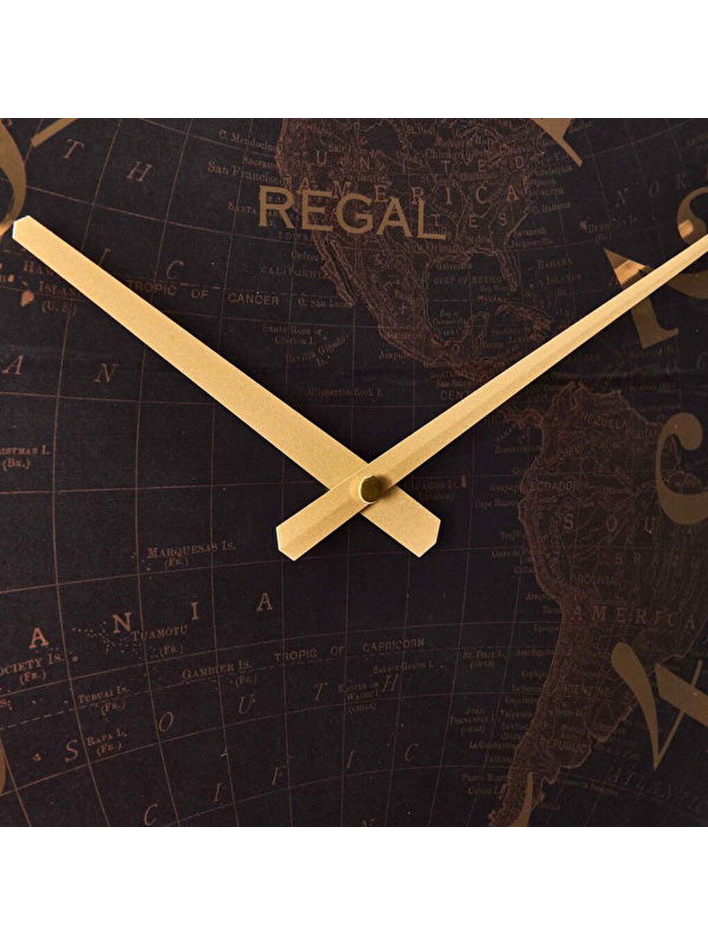 Dünya Haritalı Eskitme Metal Duvar Saati - Kahverengi - 51 cm-1
