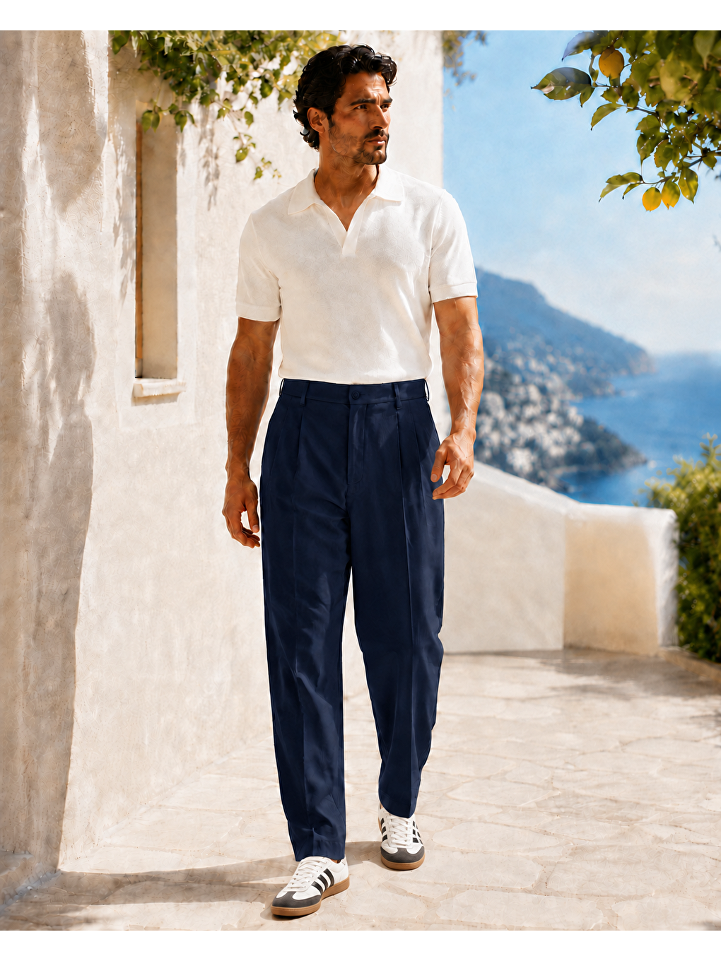 Erkek Baggy Fit Pileli Kumaş Pantolon Lacivert 0172dngr-6