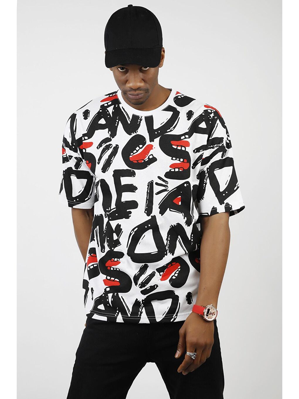 Beyaz Desenli Oversize Tişört 1KXE1-44726-01-2