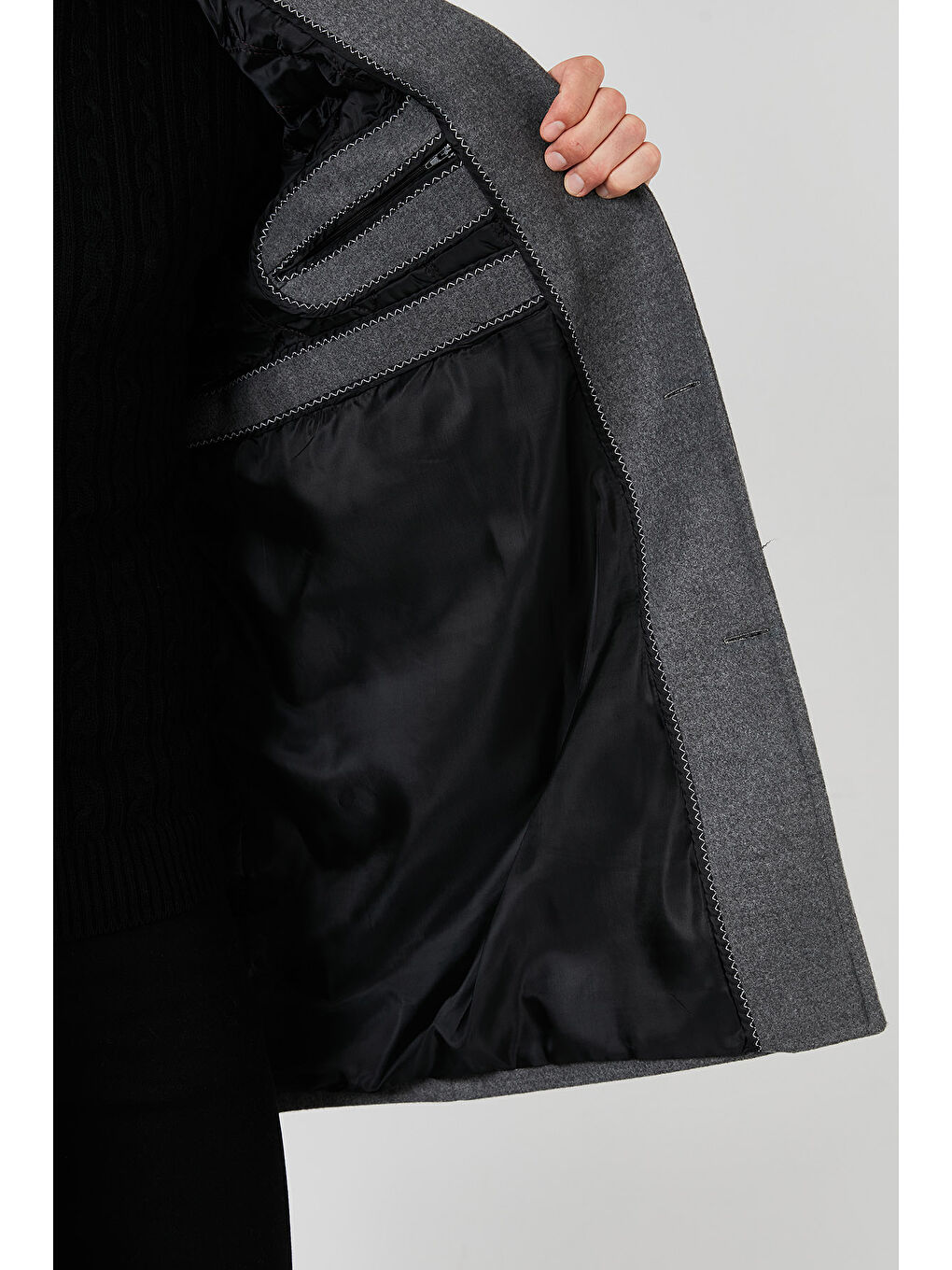 Gri Slim Fit Tek Yırtmaçlı Düğmeli Mono Yaka Kaşe Erkek Kaban 5840098-5