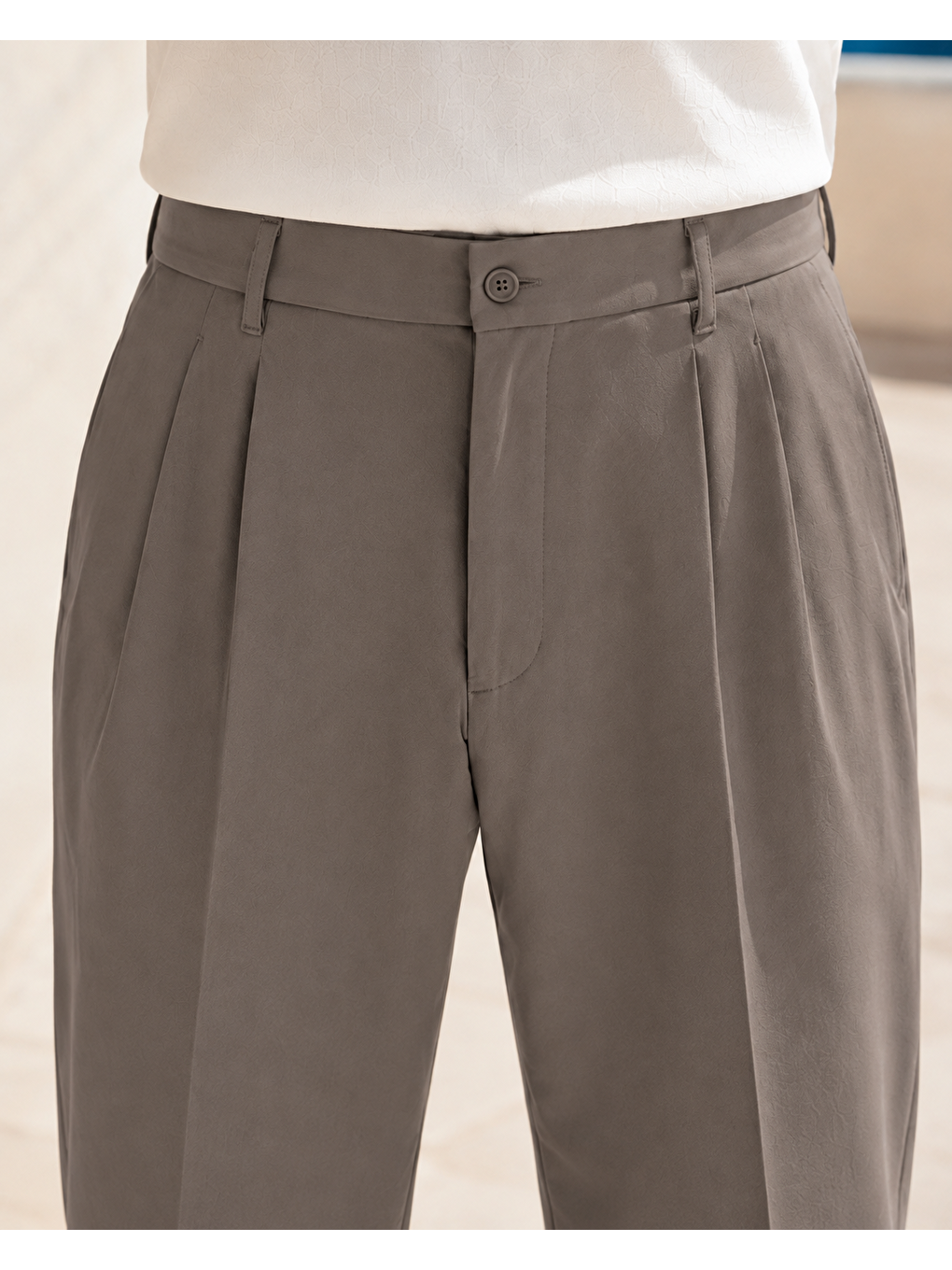 Bej Erkek Baggy Fit Pileli Kumaş Pantolon Vizon 0172dngr-4