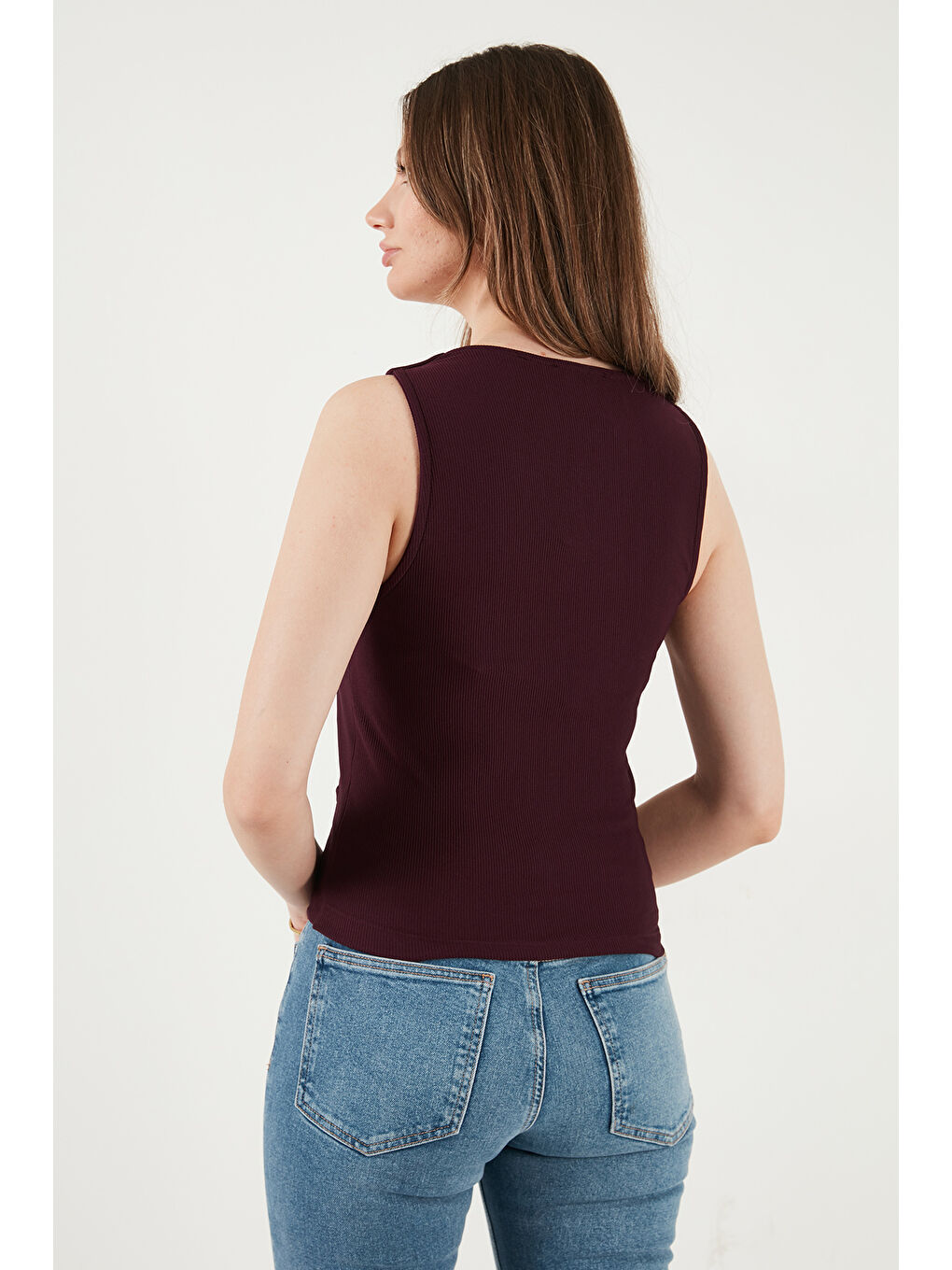 Mürdüm Fittili Regular Fit V Yaka Düğmeli Kadın Yelek 5866559-6