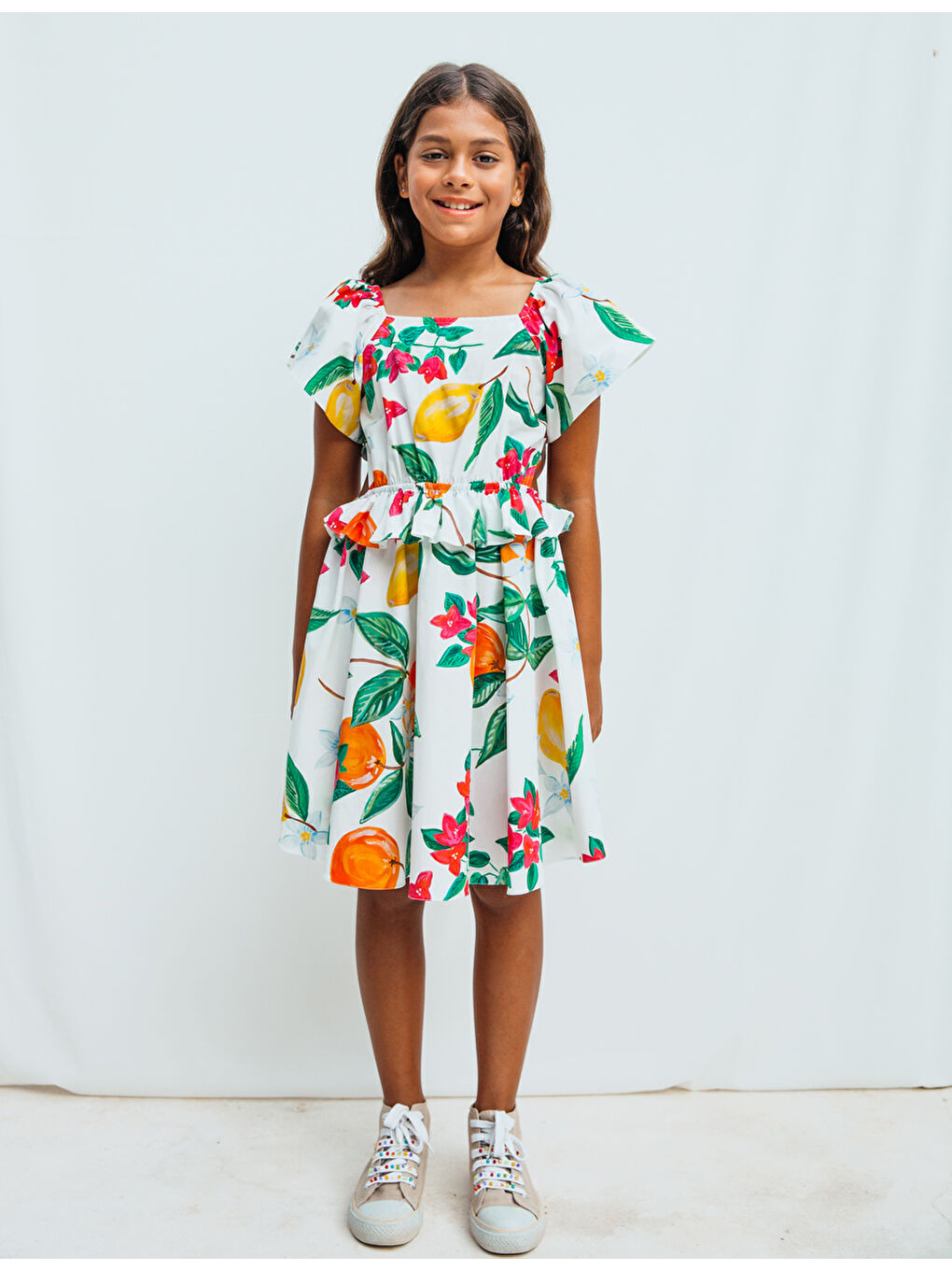 Sarı Limon Desenli Kız Çocuk Elbise