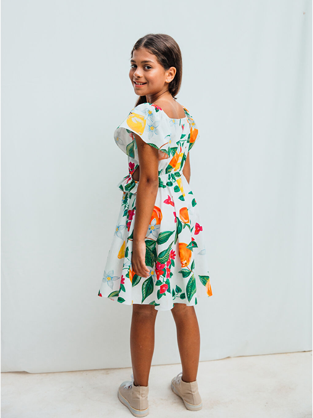 Sarı Limon Desenli Kız Çocuk Elbise-1