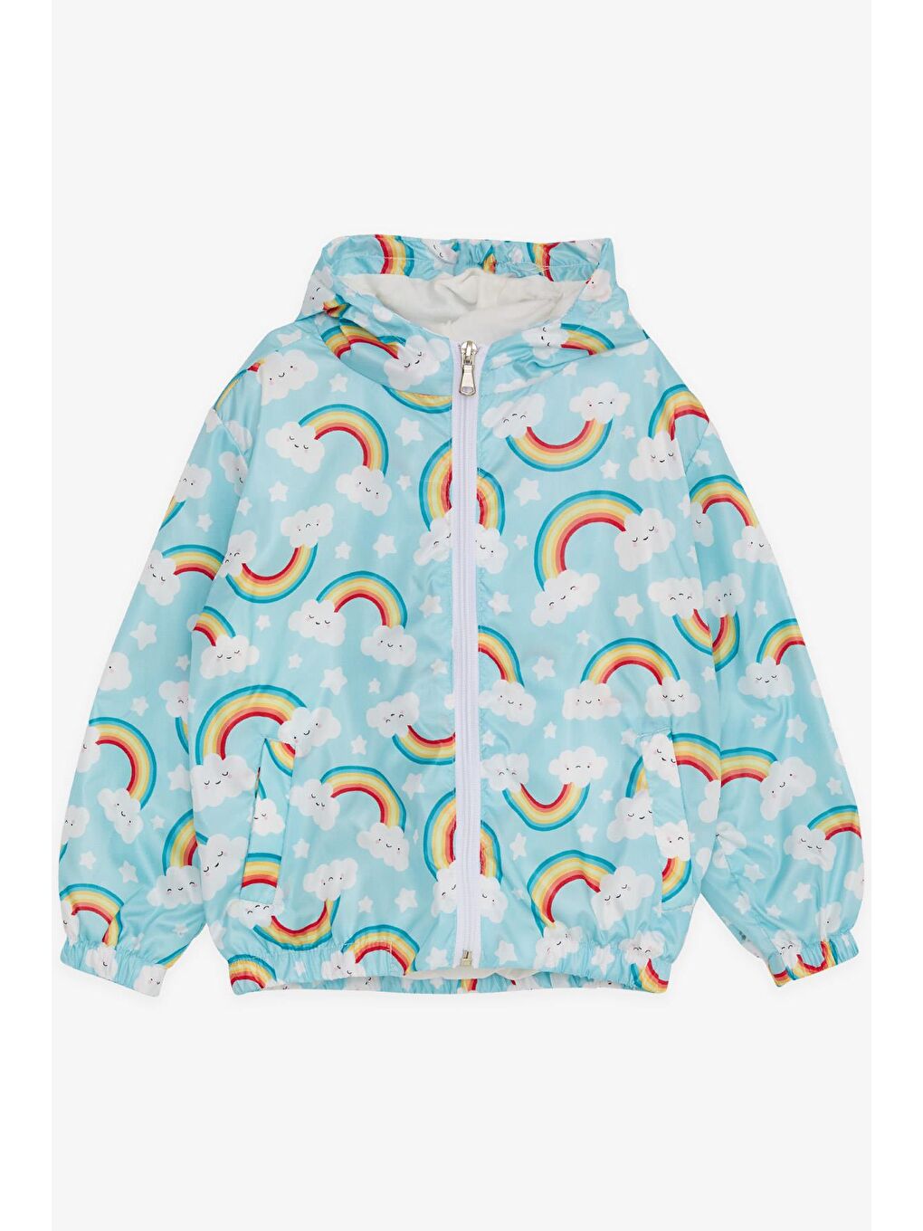 Kız Çocuk Yağmurluk Gökyüzü Temalı Bulutcuk Desenli Turkuaz (1 Yaş)