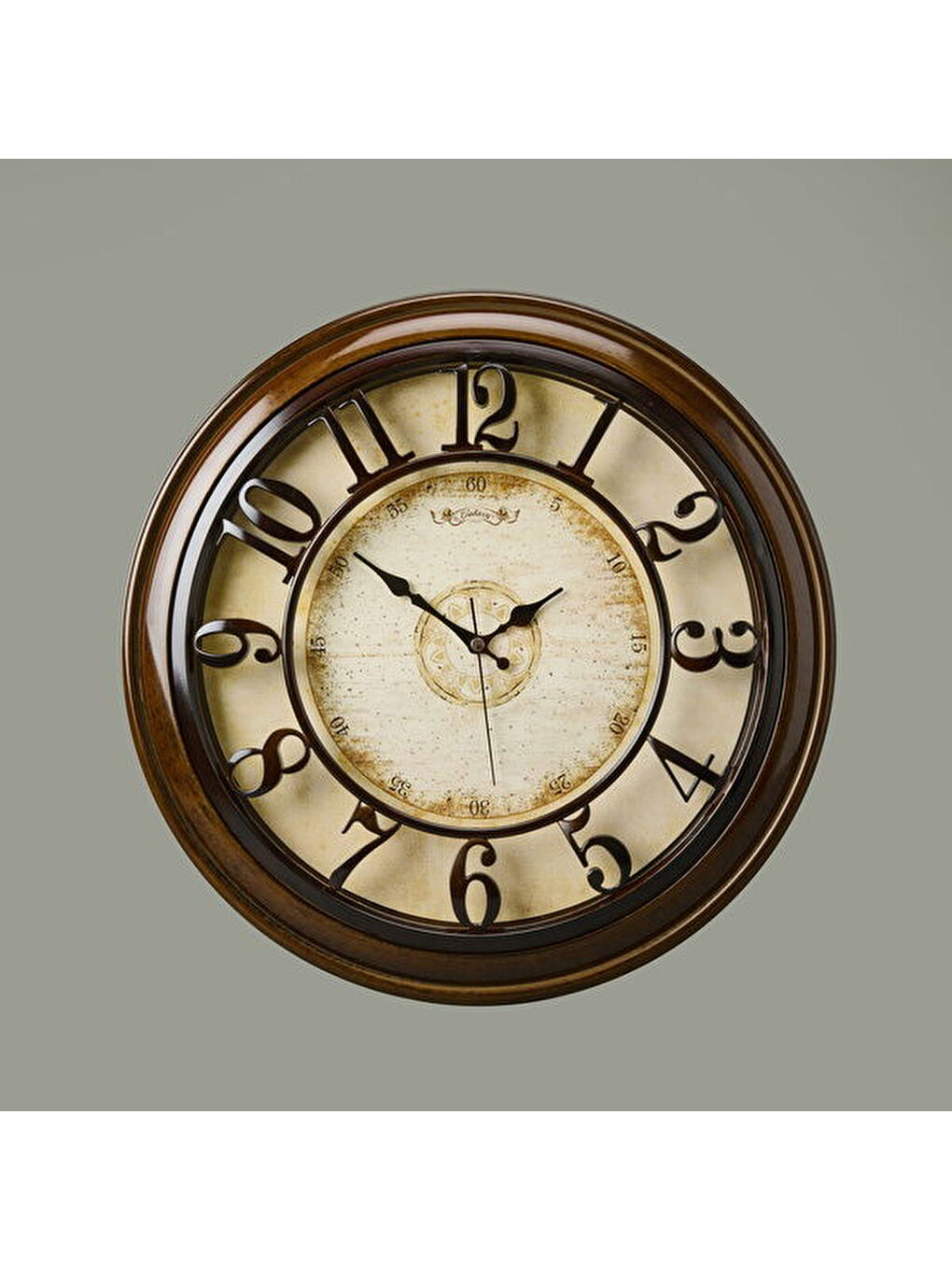 1965-V Kabartma Rakam Duvar Saati - Kahverengi - 44,5 cm