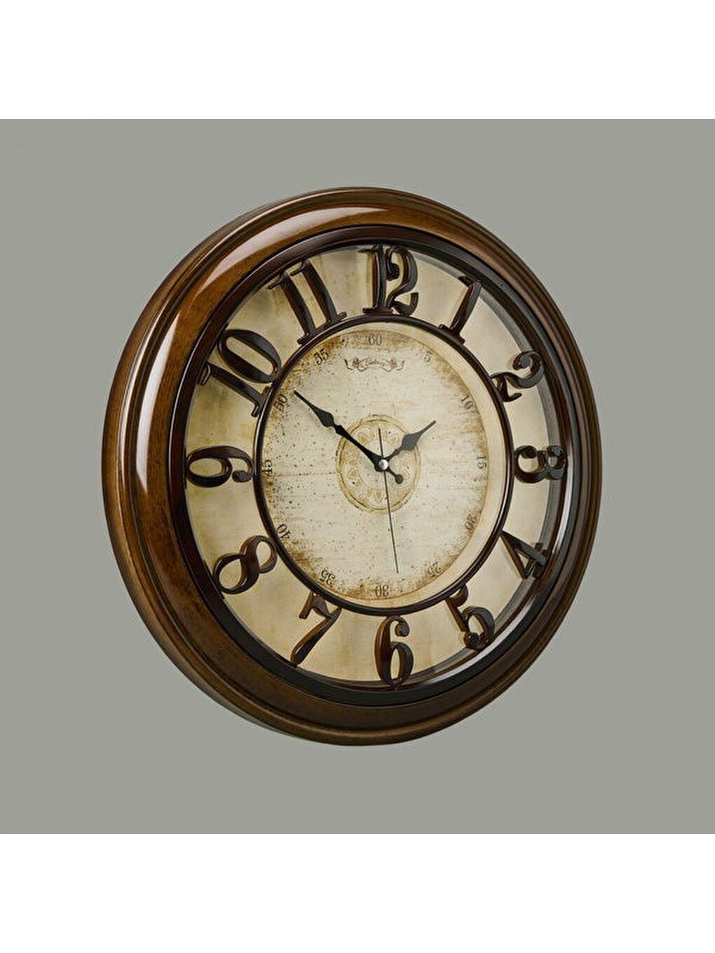 1965-V Kabartma Rakam Duvar Saati - Kahverengi - 44,5 cm-2