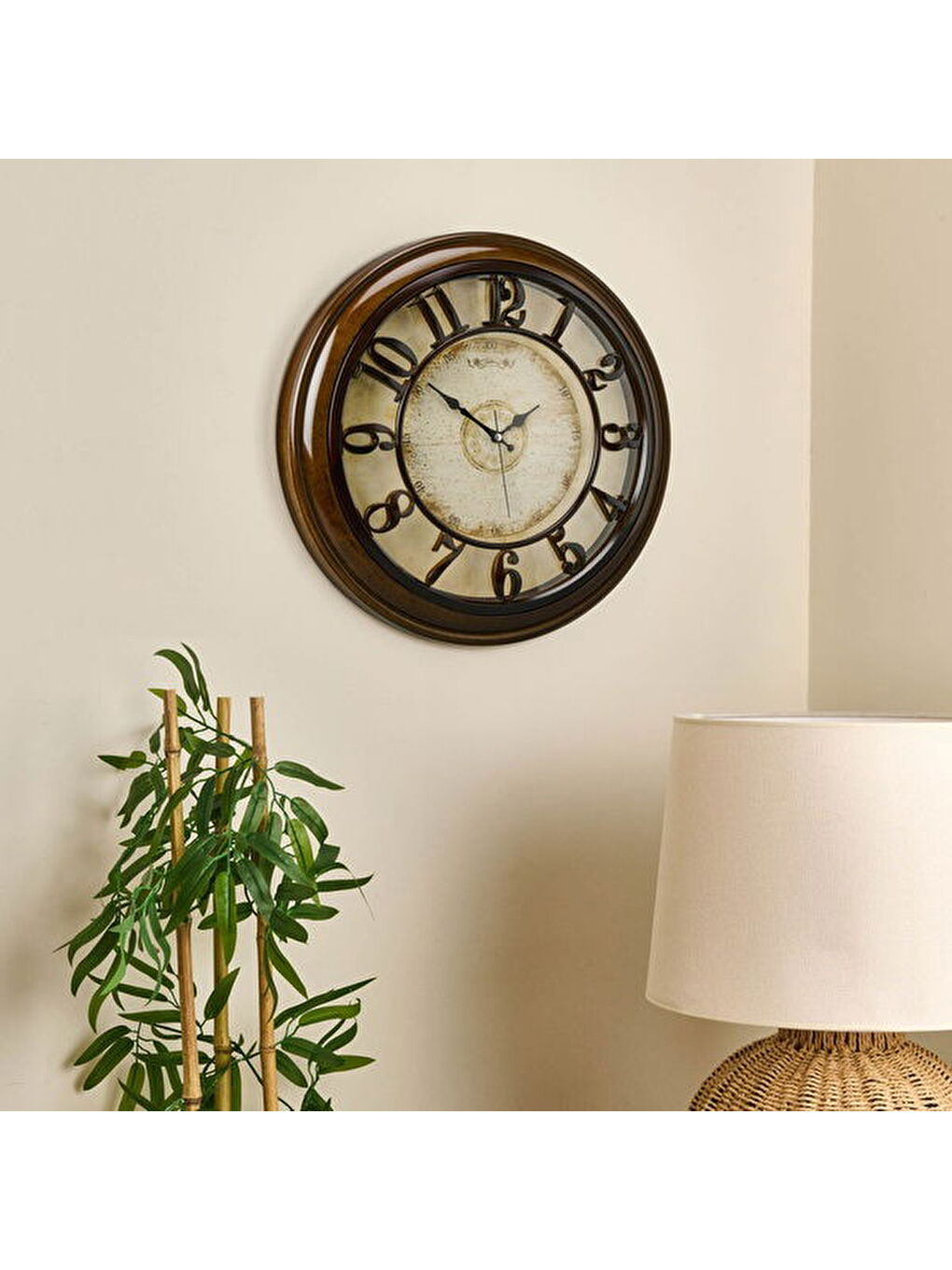 1965-V Kabartma Rakam Duvar Saati - Kahverengi - 44,5 cm-3