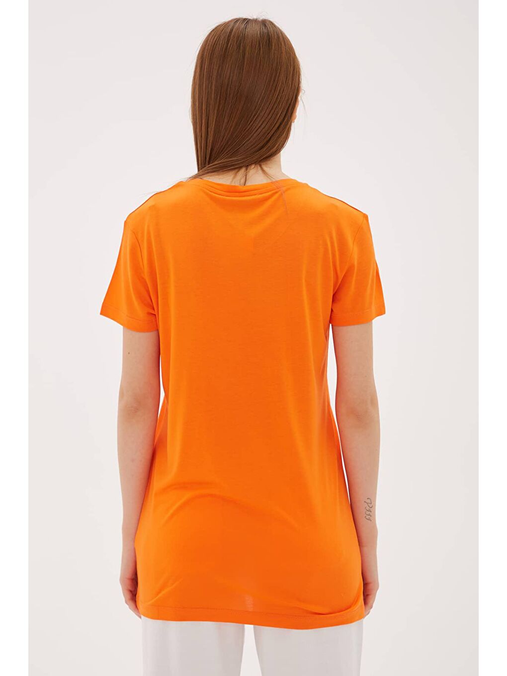 Turuncu Regular Fit Bisiklet Yaka Örme Kadın T Shirt 23Y0245K1-3