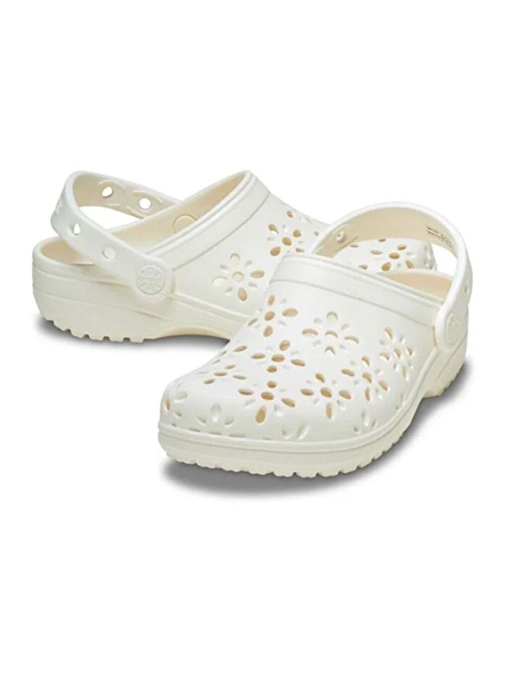 Classic Floral Cut Out Clog Kadın Beyaz Terlik 210927-2