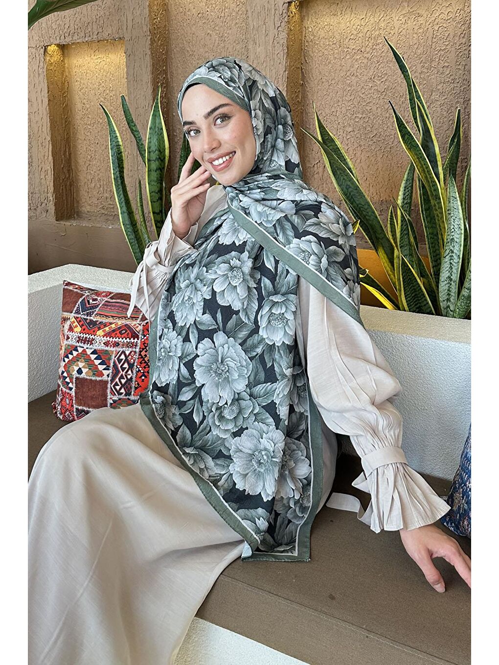 Yeşil Lotus Desen Bambu Şal Ada Çayı-1