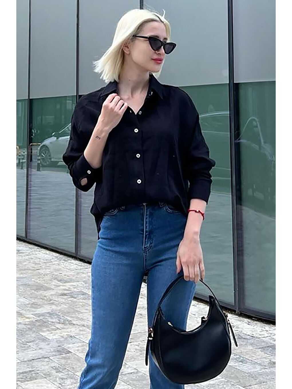 Siyah Muslin Kumaş Basic Kadın Gömlek Mg1660-2