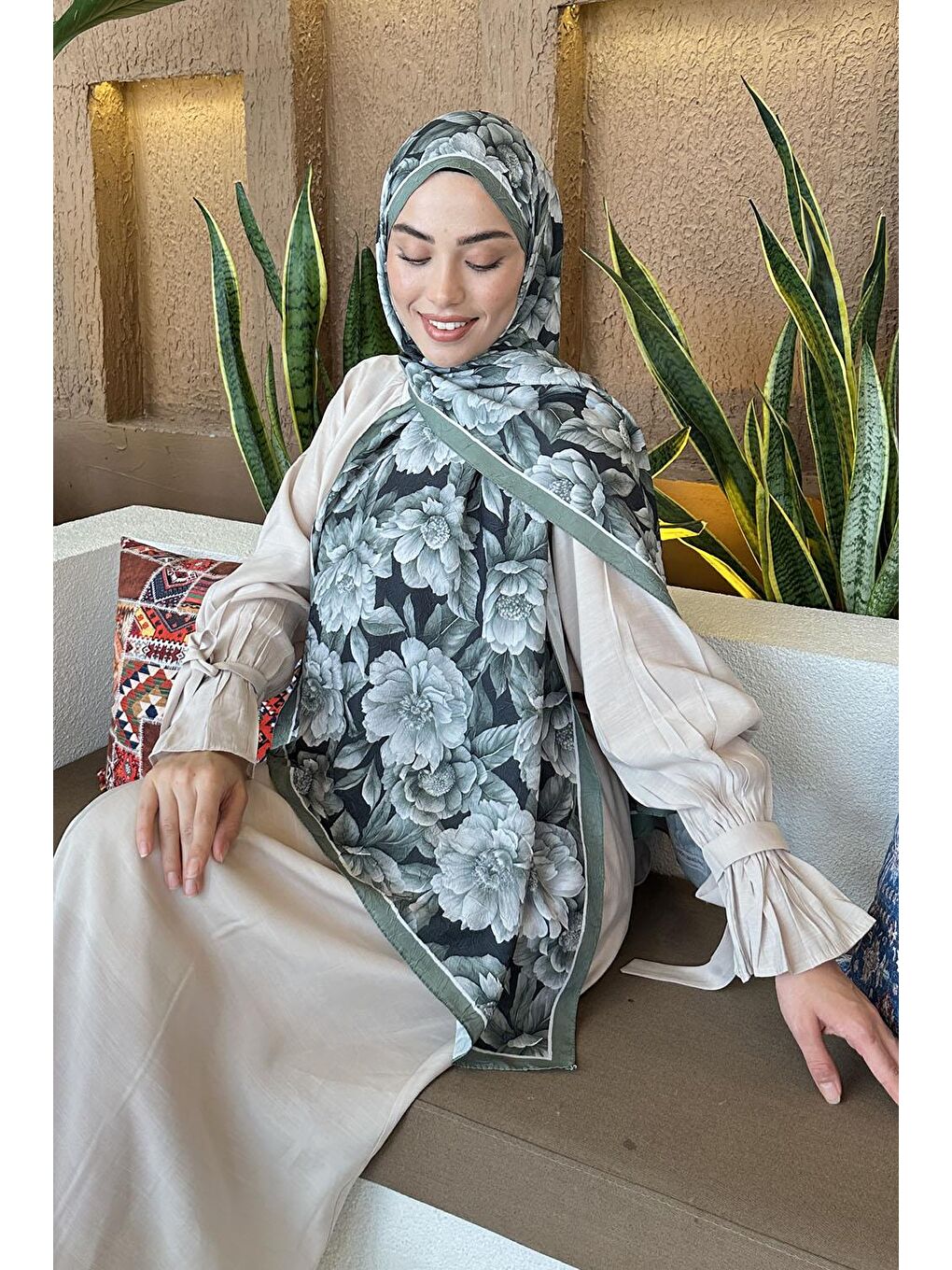 Yeşil Lotus Desen Bambu Şal Ada Çayı-2