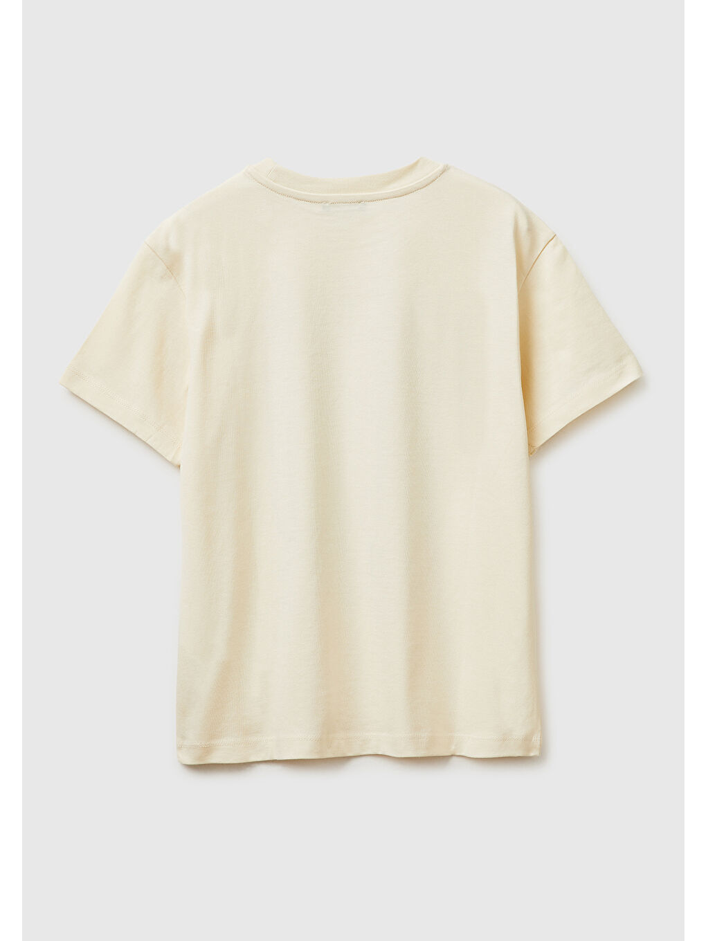 Ekru Erkek Çocuk Krem Önü Logo Baskılı Bisiklet Yaka T-Shirt-1