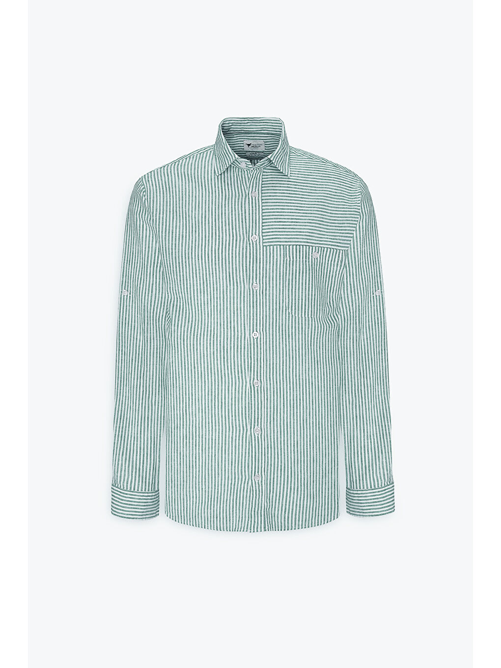 Lila Erkek Yeşil-Ekru Keten Comfort Fit Rahat Kesim Klasik Yaka Çizgili Gömlek-7