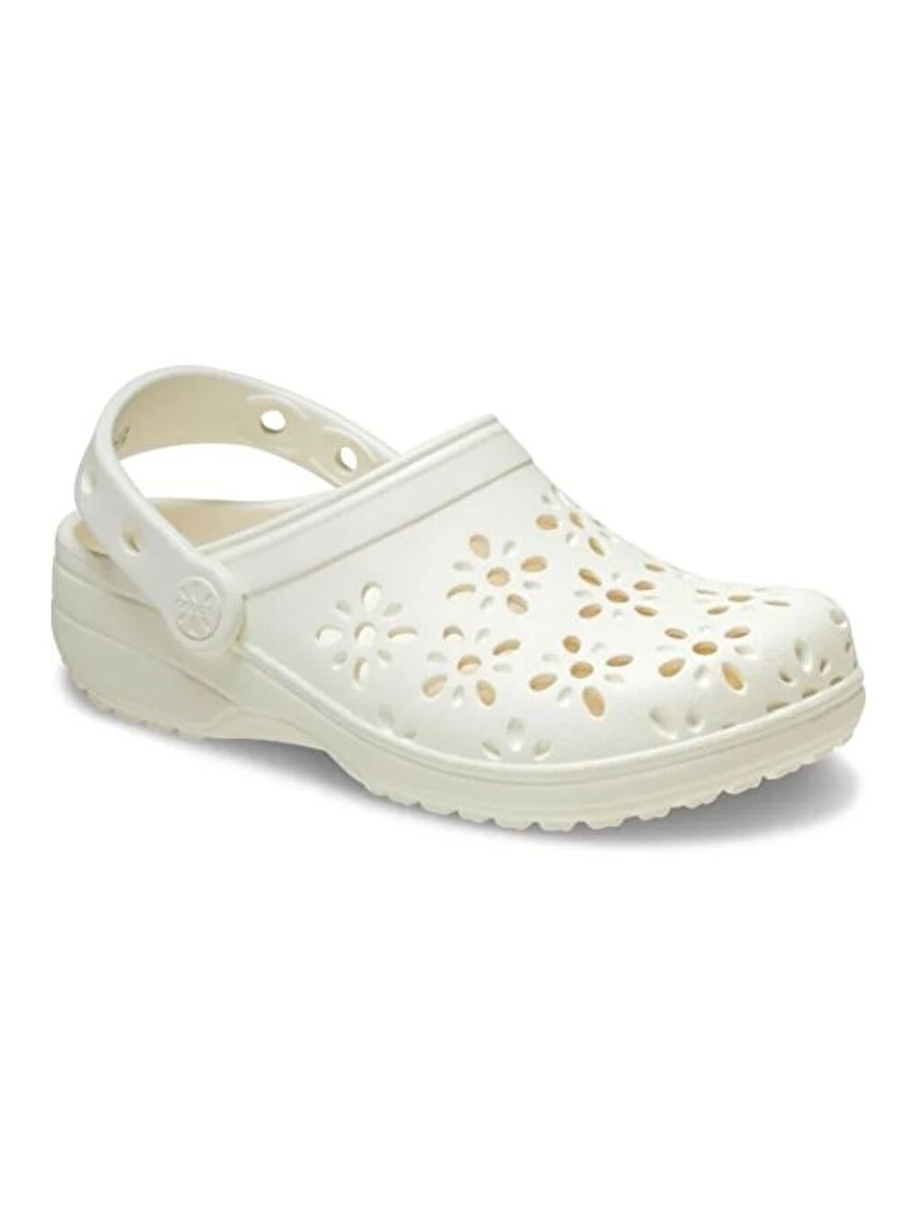 Classic Floral Cut Out Clog Kadın Beyaz Terlik 210927-5