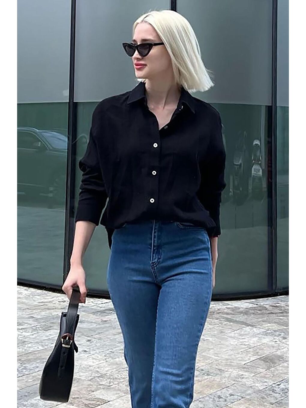 Siyah Muslin Kumaş Basic Kadın Gömlek Mg1660-3