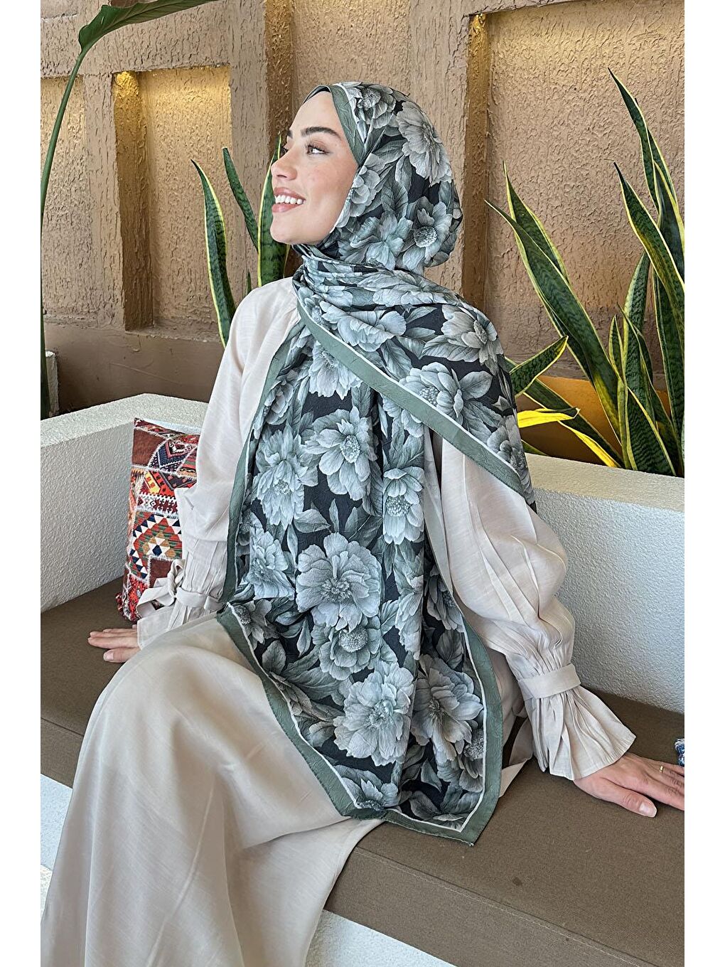 Yeşil Lotus Desen Bambu Şal Ada Çayı-3