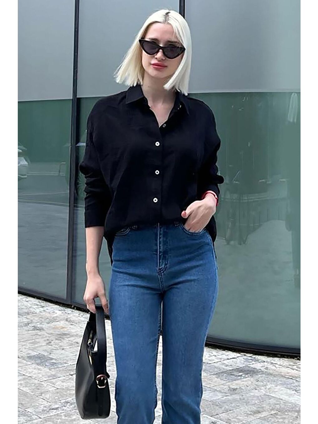 Siyah Muslin Kumaş Basic Kadın Gömlek Mg1660-4