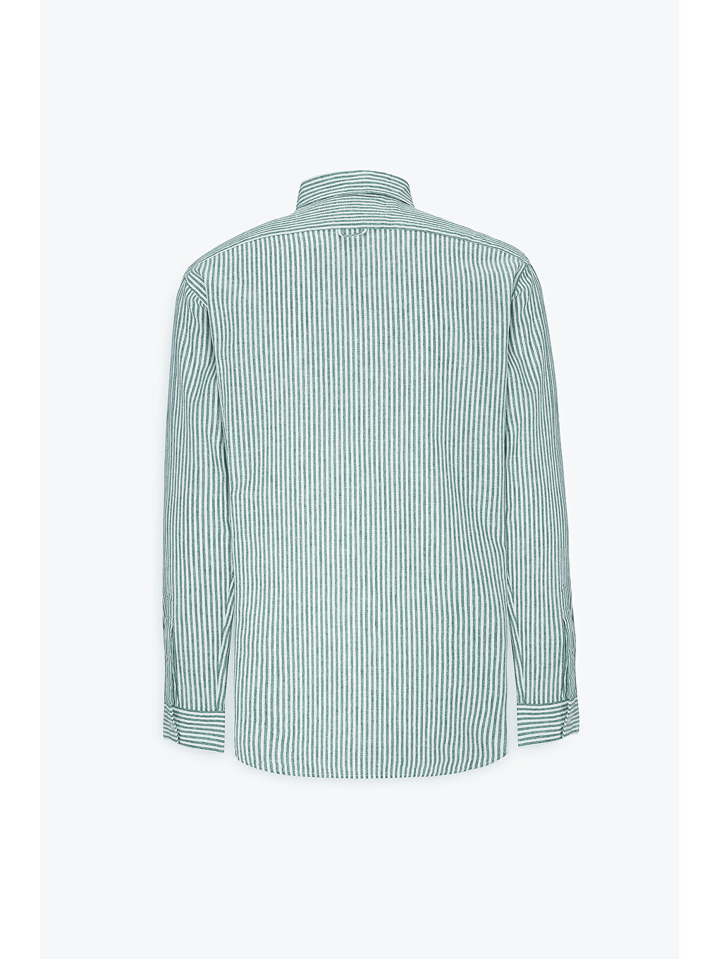 Lila Erkek Yeşil-Ekru Keten Comfort Fit Rahat Kesim Klasik Yaka Çizgili Gömlek-10