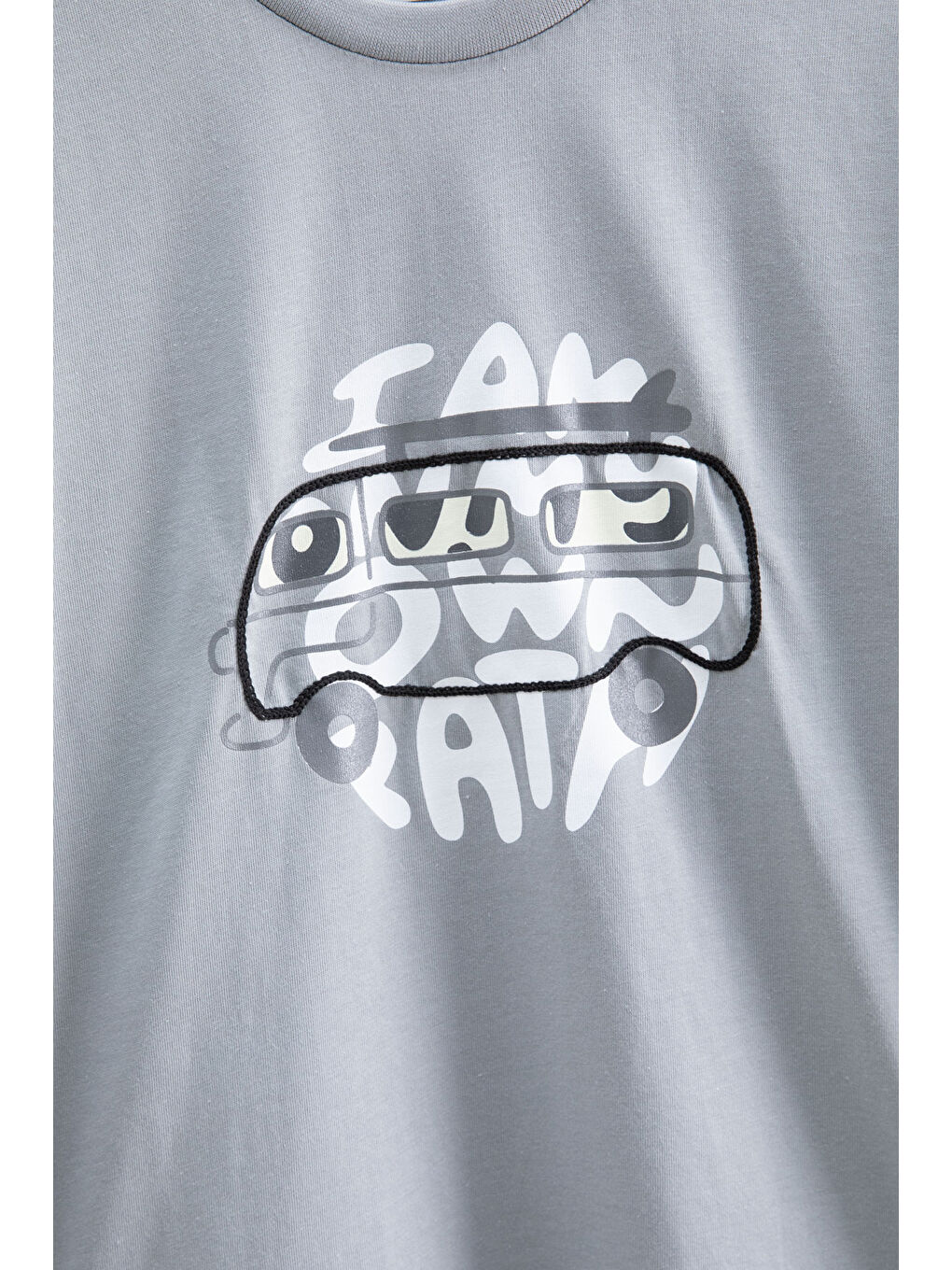 Gri Füme Araba Baskılı Bisiklet Yaka Erkek Çocuk Kısa Kol Tişört 20923-1