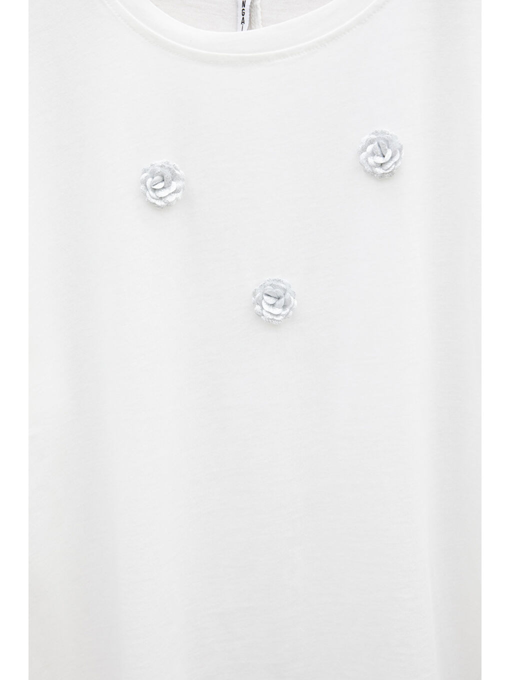Ekru Gül Nakış Detaylı Kısa Kol Kız Çocuk Oversize Tişört 20809-1