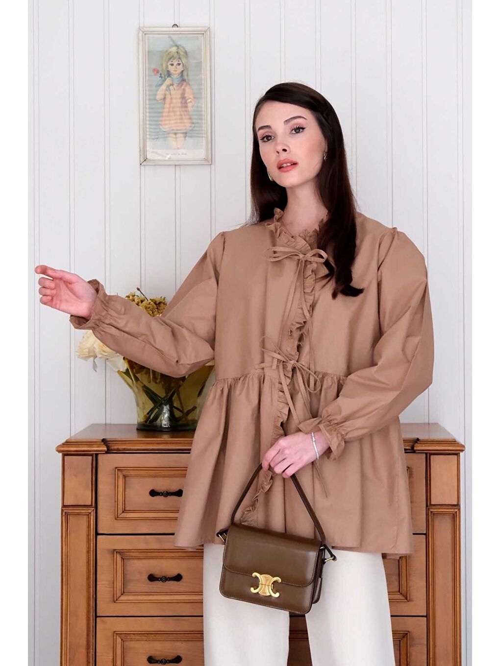 Karışık Karamel Fırfırlı Bağlamalı Tunik